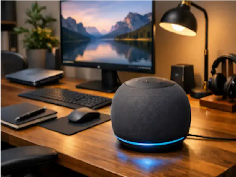 Echo Dot Max em escritório — melhor Alexa para comprar em 2026