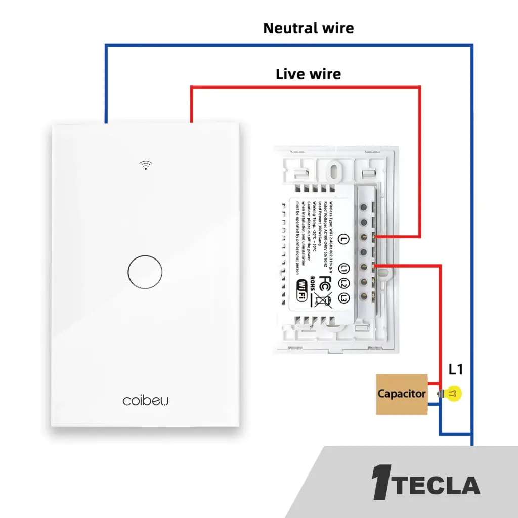 diagrama instalação interruptor inteligente Coibeu CB3S-MB301 sem neutro com capacitor